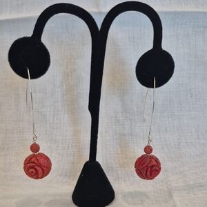 Handcrafted Red Rose Drop Earrings - Women Jewelry